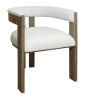 Ivory And Brown Upholstered Boucle Open Back Dining Arm Chair