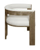 Ivory And Brown Upholstered Boucle Open Back Dining Arm Chair