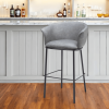 30" Gray And Black Faux Leather And Steel Bar Height Bar Chair
