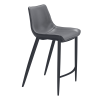 Set of Two 26" Dark Gray And Black Faux Leather And Steel Counter Height Bar Chairs