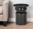 20" Black Solid Wood Round Drum End Table