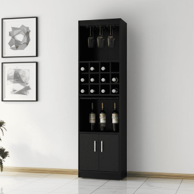 71" Black Wood Bar Cabinet With Two Doors