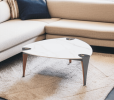 36" White and Black Sintered Stone Faux Leather And Steel Triangle Coffee Table
