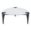 36" White and Black Sintered Stone Faux Leather And Steel Triangle Coffee Table