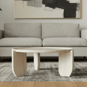 30" Natural Genuine Marble and Marble Round Coffee Table