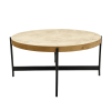 36" Natural And Black Wood and Iron Round Coffee Table