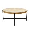 36" Natural And Black Wood and Iron Round Coffee Table