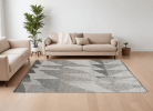 9' X 13' Gray and Ivory Wool Geometric Hand Knotted Area Rug