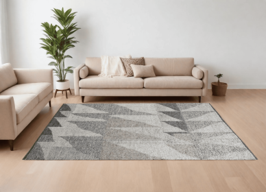 12' X 15' Gray and Ivory Wool Geometric Hand Knotted Area Rug
