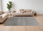8' X 12' Gray and Ivory Wool Checkered Hand Knotted Worn Faded Area Rug