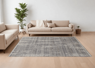 8' X 12' Gray and Ivory Wool Abstract Hand Knotted Worn Faded Area Rug