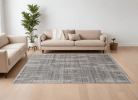 9' X 13' Gray and Ivory Wool Abstract Hand Knotted Worn Faded Area Rug