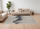 8' X 10' Gray Ivory and Blue Abstract Hand Tufted Area Rug