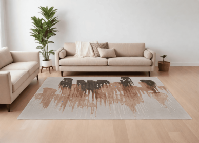 8' X 10' Tan Brown and Orange Abstract Hand Tufted Area Rug