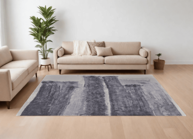 8' X 10' Dark Gray and Ivory Abstract Hand Tufted Area Rug