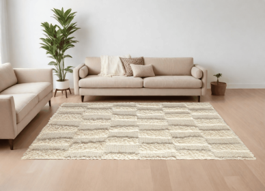 8' X 10' Ivory Wool Geometric Hand Woven Area Rug