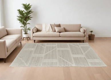 8' X 10' Tan and Ivory Wool Geometric Hand Woven Area Rug