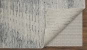 6' X 9' Ivory Gray and Blue Abstract Hand Knotted Worn Faded Area Rug