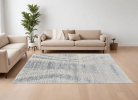 8' X 10' Ivory Gray and Blue Abstract Hand Knotted Worn Faded Area Rug