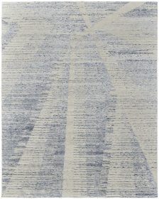 8' X 10' Ivory Blue And Silver Abstract Hand Knotted Distressed Area Rug
