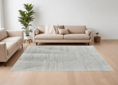 8' X 10' Blue Ivory And Silver Abstract Hand Knotted Distressed Area Rug