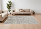 8' X 10' Ivory and Gray Abstract Hand Knotted Worn Faded Area Rug