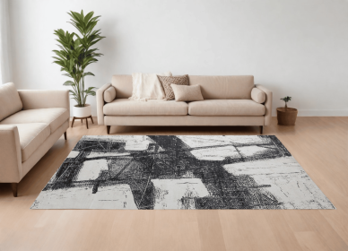 8' X 10' Black and Gray Abstract Hand Woven Area Rug