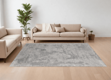 8' X 10' Gray and Silver Abstract Hand Woven Worn Faded Area Rug