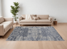 8' X 10' Blue and Ivory Abstract Hand Woven Worn Faded Area Rug
