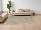 8' X 10' Tan and Ivory Wool Floral Hand Knotted Area Rug
