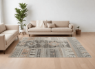 8' X 10' Ivory Gray and Orange Wool Moroccan Hand Knotted Area Rug