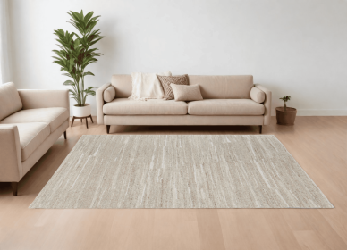 8' X 10' Ivory Abstract Hand Woven Worn Faded Area Rug