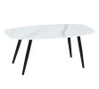 43" White and Black Faux Marble And Steel Coffee Table