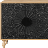 68" Natural and Black Distressed Carved Floral Sideboard with Four Doors