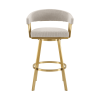 26" Taupe and Gold Fabric and Stainless Steel Low Back Counter Height Swivel Bar Chair