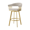 26" Taupe and Gold Fabric and Stainless Steel Low Back Counter Height Swivel Bar Chair