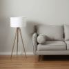 Gold Metal Adjustable Tripod Floor Lamp With White Linen Drum Shade