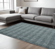 10' X 14' Blue And Ivory Wool Plaid Hand Woven Area Rug