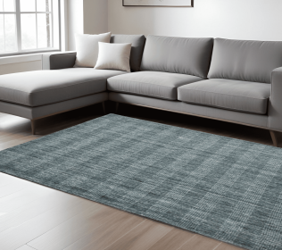 10' X 14' Blue And Ivory Wool Plaid Hand Woven Area Rug