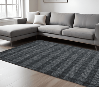 10' X 14' Charcoal And Gray Wool Plaid Hand Woven Area Rug