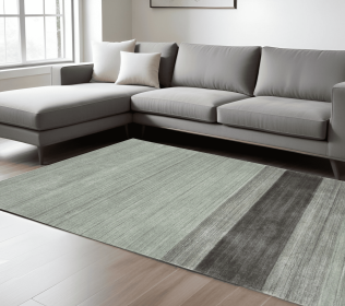 9' X 12' Gray And Light Green Wool Striped Hand Woven Area Rug