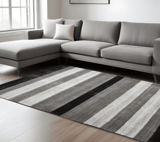 9' X 12' Black And Gray Wool Striped Hand Woven Area Rug