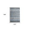 10' X 14' Gray And Light Blue Wool Striped Hand Woven Area Rug