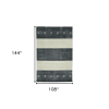 9' X 12' Charcoal And Ivory Wool Striped Hand Woven Area Rug