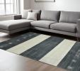 10' X 14' Charcoal And Ivory Wool Striped Hand Woven Area Rug