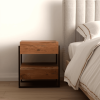 28" Black And Brown Iron and Solid Wood Live Edge Two Drawer Nightstand