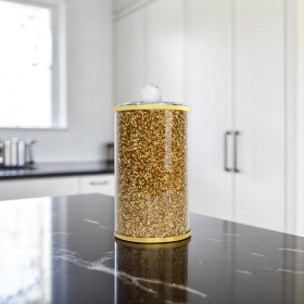 8" Clear And Gold Faux Crystal And Glass Storage Canister