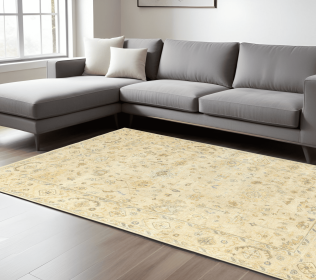 9' X 12' Beige And Gray Wool Oriental Hand Knotted Area Rug