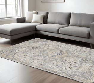 8' X 10' Gray And Gold Medallion Hand Tufted Area Rug