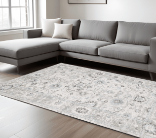 8' X 10' Ivory And Teal Blue Oriental Hand Tufted Area Rug